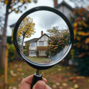 magnifying glass looking at house